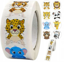Naklejki motywacyjne 500 szt Dla dzieci ZWIERZĘTA na rolce naklejka 25mm