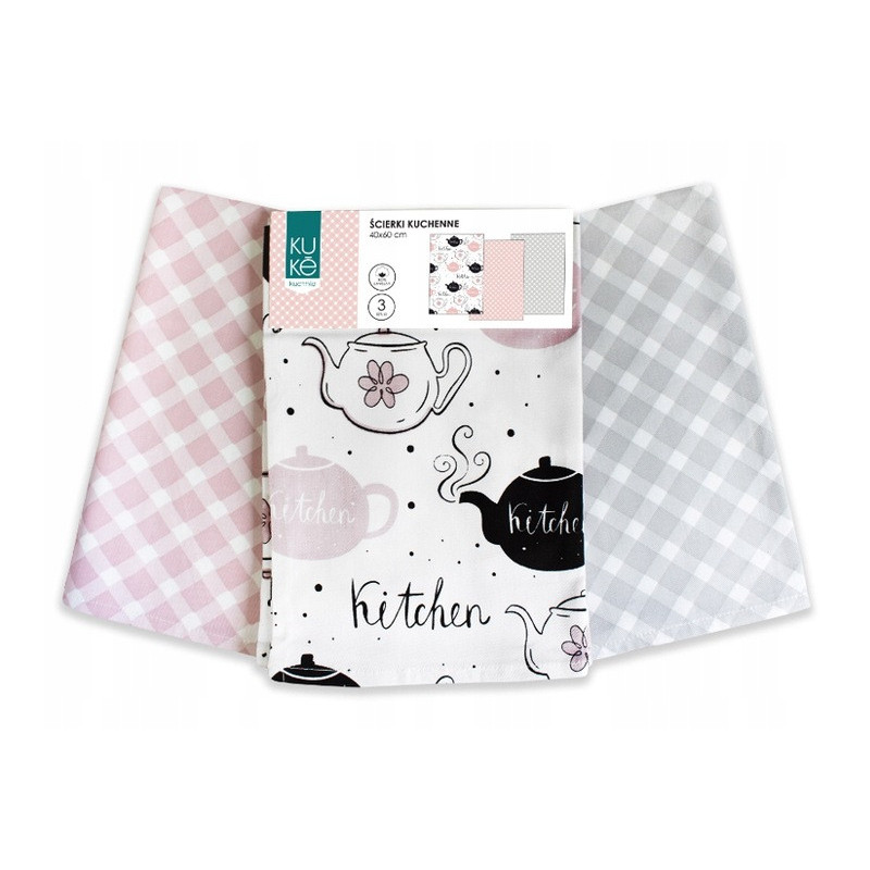 ŚCIERKI KUCHENNE 3 SZTUKI ścierka BAWEŁNIANE KUKE CZAJNIK 024 40x60 cm szare