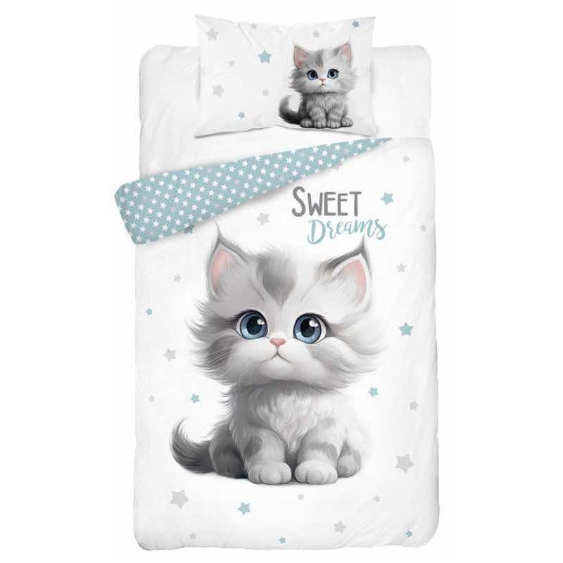 POŚCIEL DO ŁÓŻECZKA 100X135 kotek 5518a kotki kot niebieski