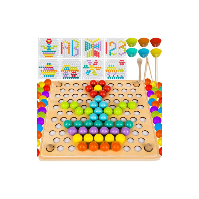 Układanka Drewniana Kulki Koraliki Drewniane Puzzle Mozaika